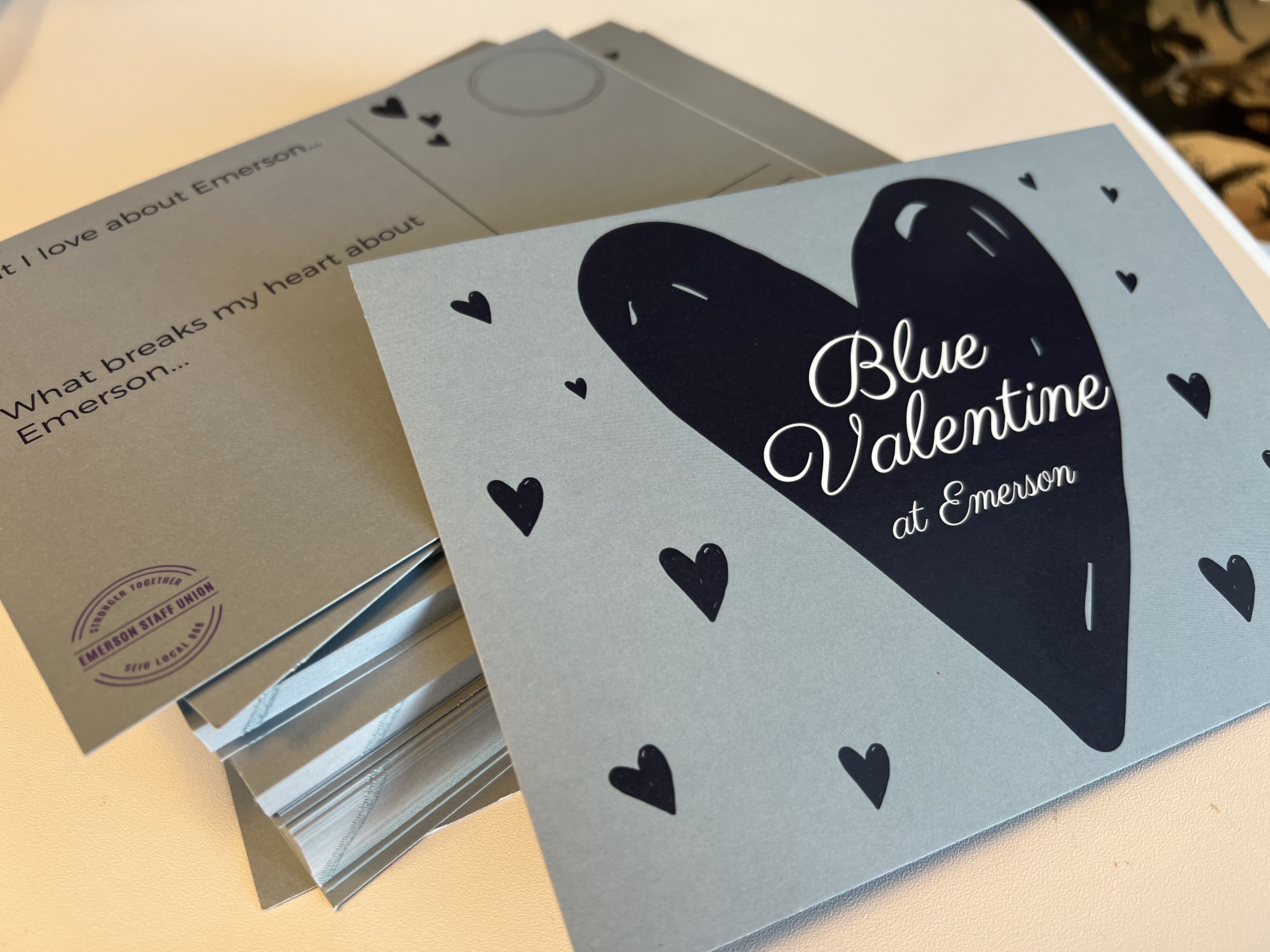 a stack of blue valentines